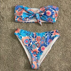 NWOT Shein Floral Blue and Pink Swim Set